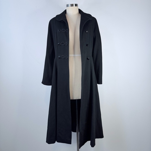 Vintage Ransohoffs 60s Black Wool Princess Coat Frog Closure Jacket XS S - Picture 9 of 13